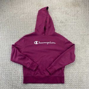 Champion Sweater Women XS Burgundy Hoodie Pullover Spell Out Embroidered Logo